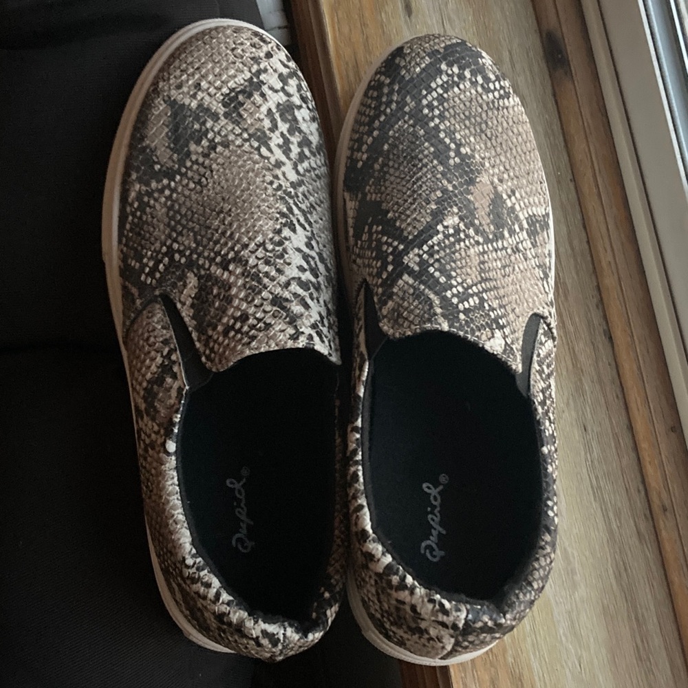 Snake Print Slip-On Sneakers - Black and Tan